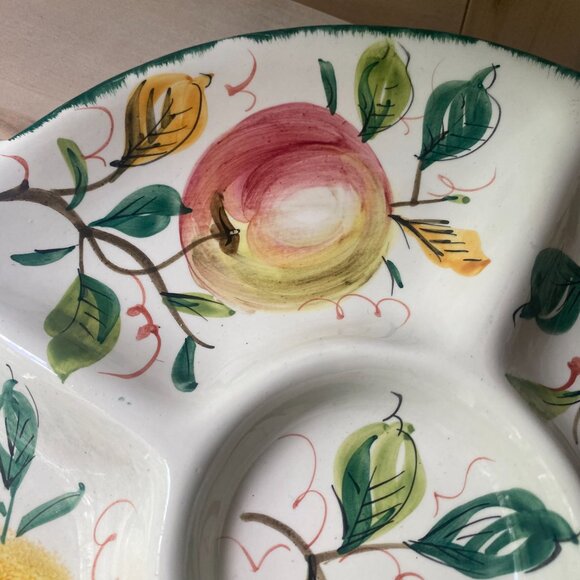 VTG Hand Painted Italy Rustic Fruits 5 compartment ceramic serving platter mcm - Picture 4 of 12